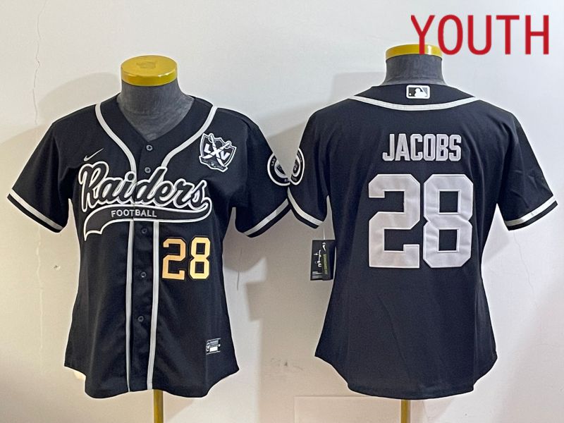 Youth Oakland Raiders 28 Jacobs Black Joint Name 2024 Nike Limited NFL Jersey style 3